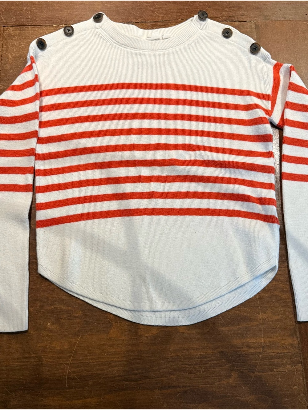 GAP Striped Button-Shoulder Knit Sweater in White and Orange
